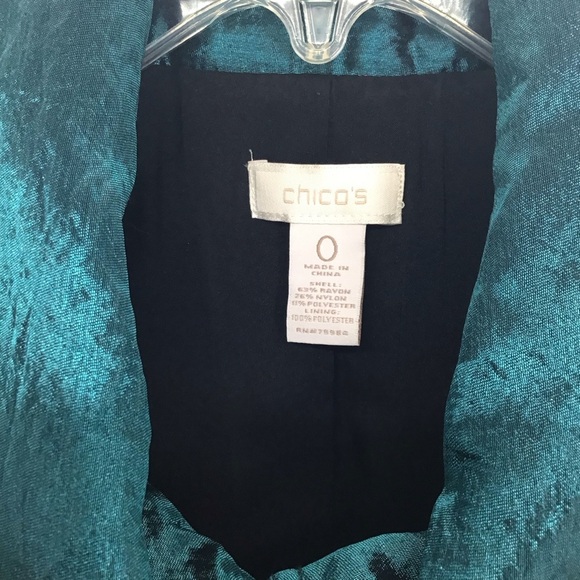 Chico’s Lustrous Shine Sindy Blazer Jacket Button-Up Cocktail Party Teal Size 0 - Picture 4 of 10